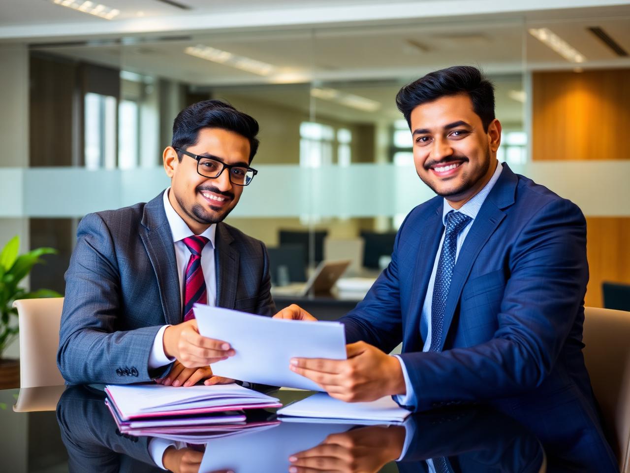 Two chartered accountancy professionals reviewing working papers together